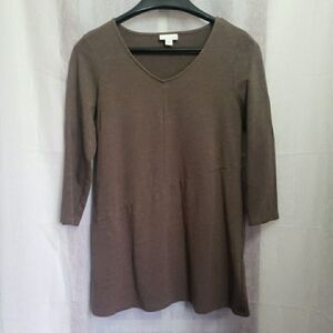 J Jill Pure Jill Top Pima Blend 3/4 Sleeve V-Neck Tee Shirt Brown Women's XS
